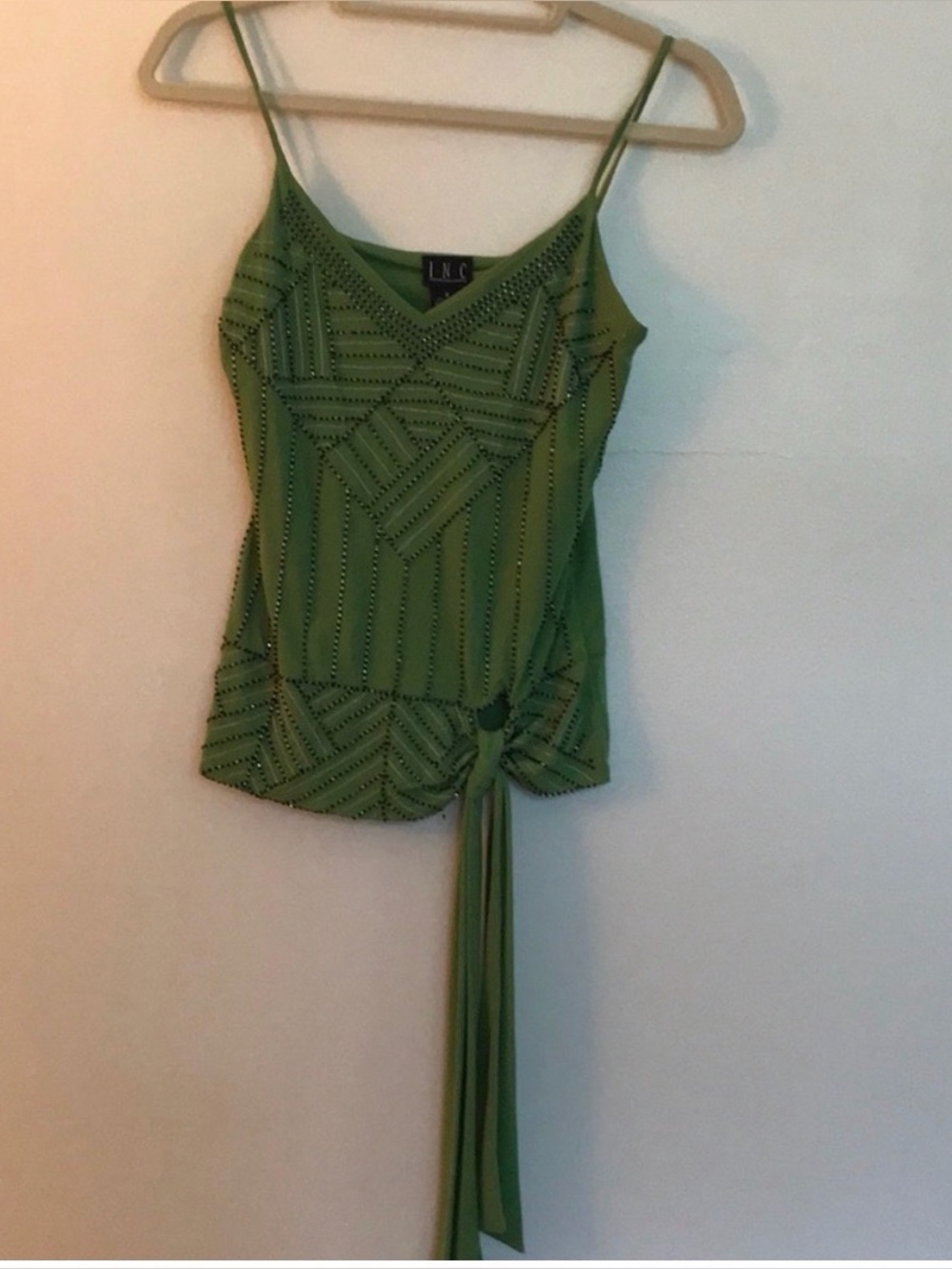 I.N.C Green top with silver and black beads